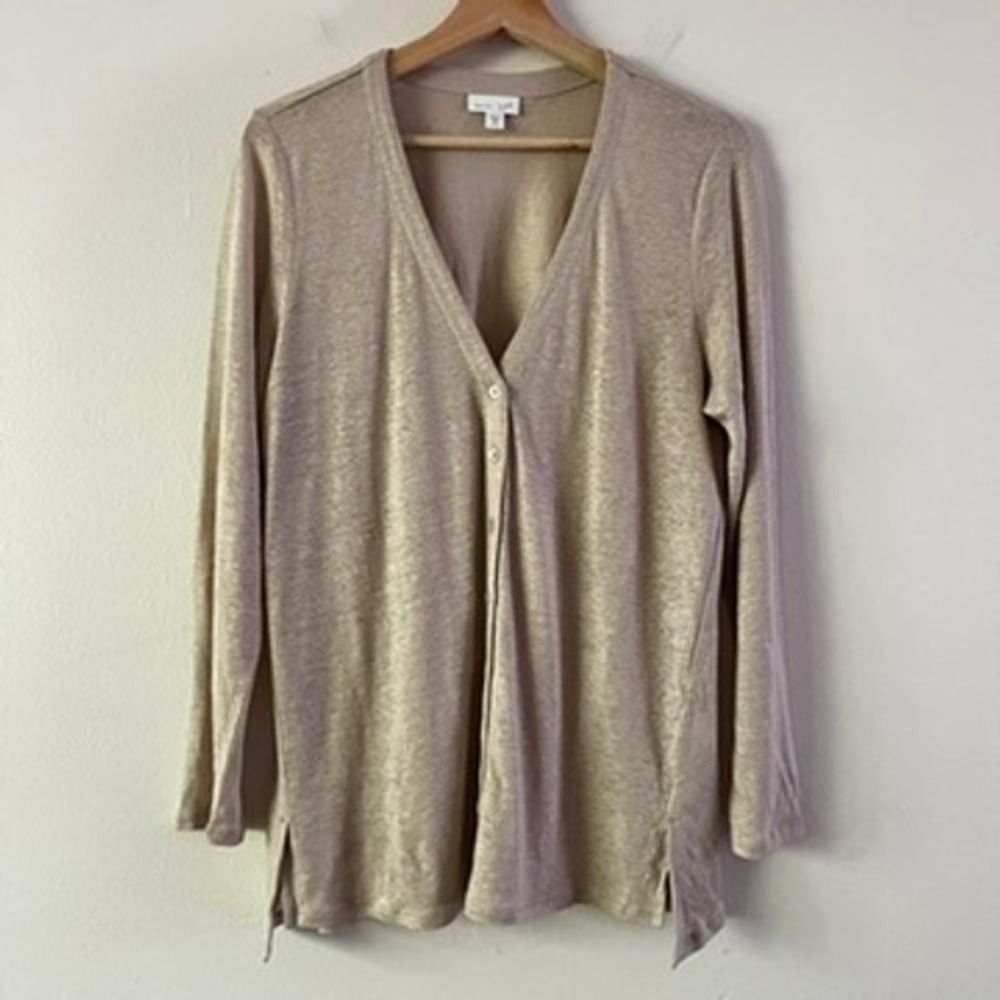 J. Jill Love Linen 100% Linen V-Neck Button Front Cardigan size medium petite